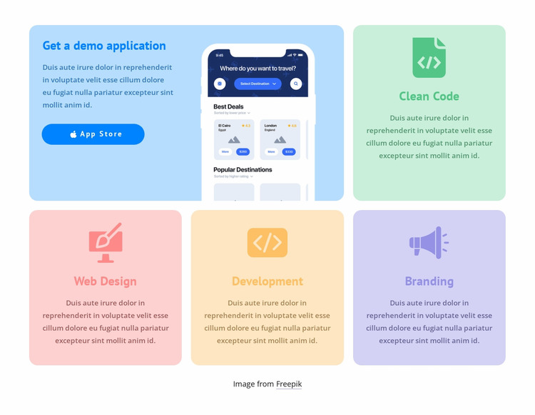 Grid with colored icons WordPress Website Builder