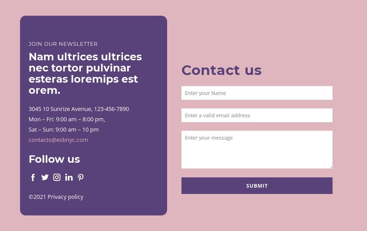 Contact form and text group Web Page Design