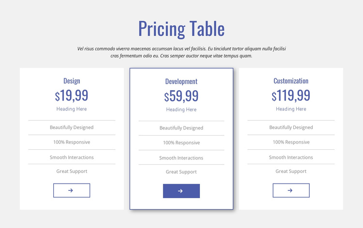 Clean pricing table One Page Template
