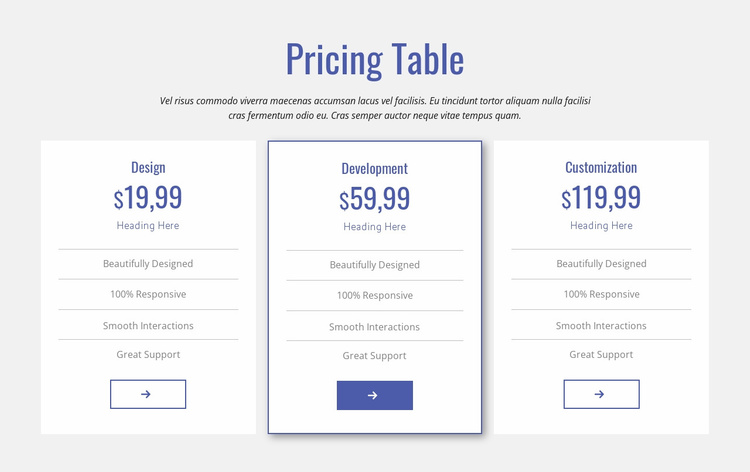 Clean pricing table Website Template