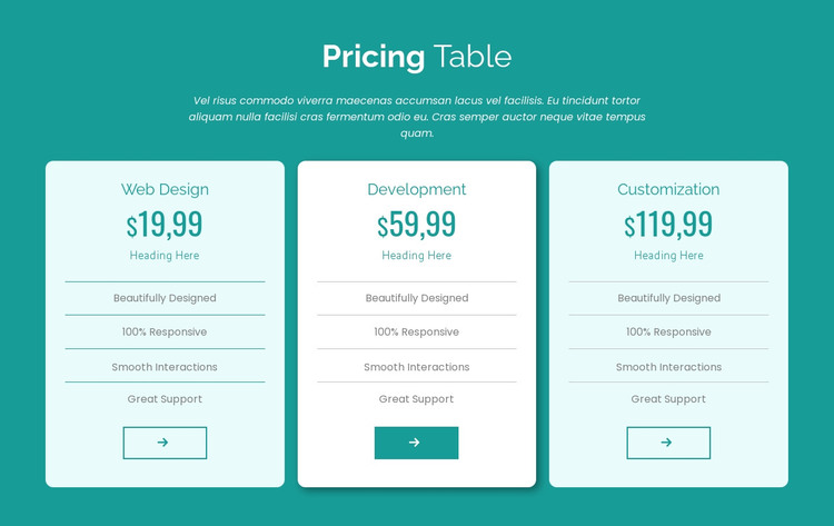 Pricing table block HTML Template