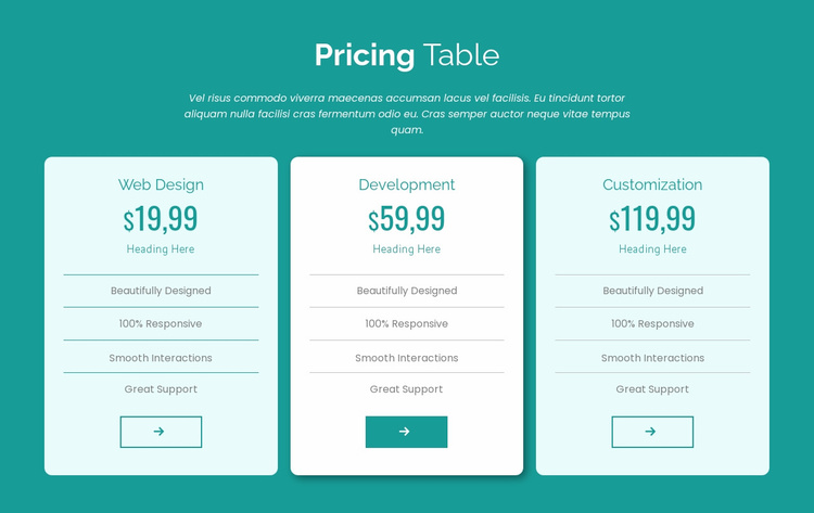 Pricing table block Website Template