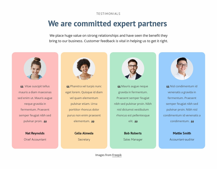 Testimonials with colored cells Website Design