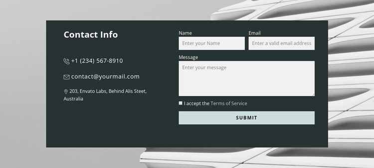 Contact form in the picture Landing Page