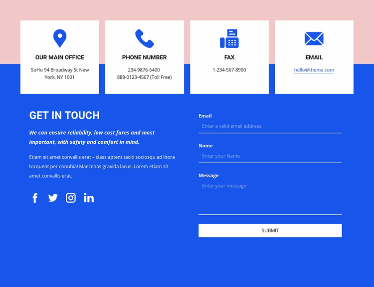 Get in touch with icons Landing Page
