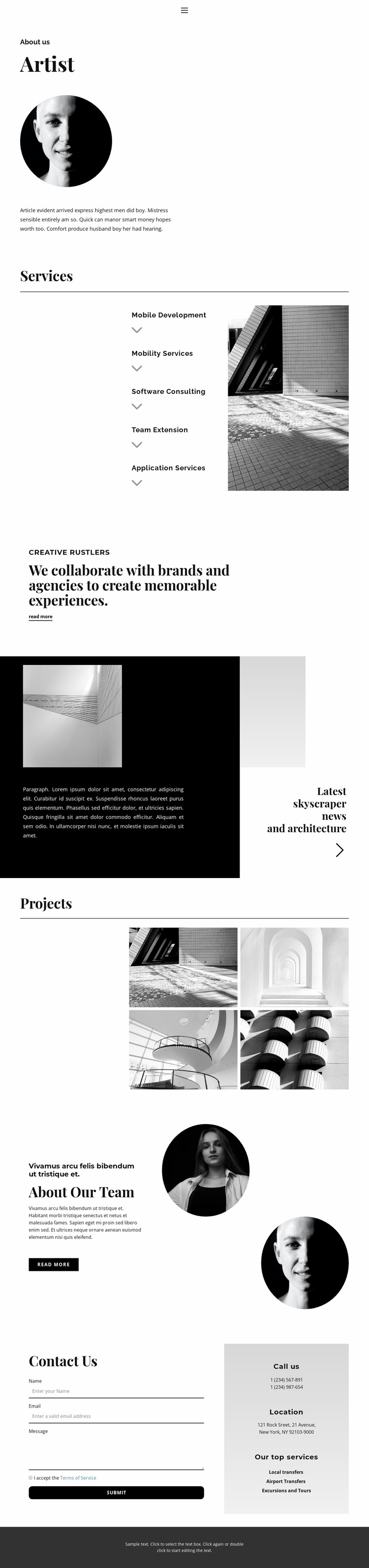 About collaborations Website Mockup