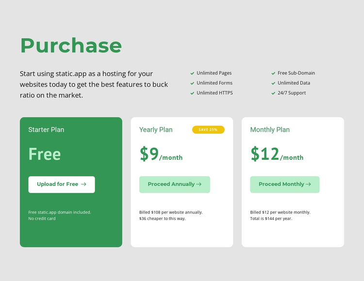 Pricing options One Page Template