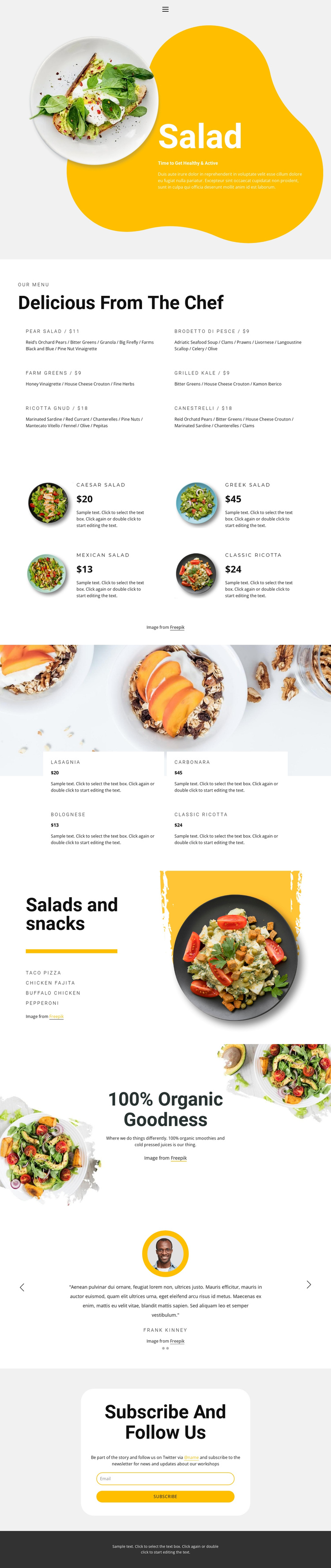 Healthy organic food One Page Template