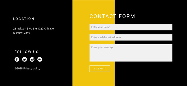 Contacts and contact form Website Mockup