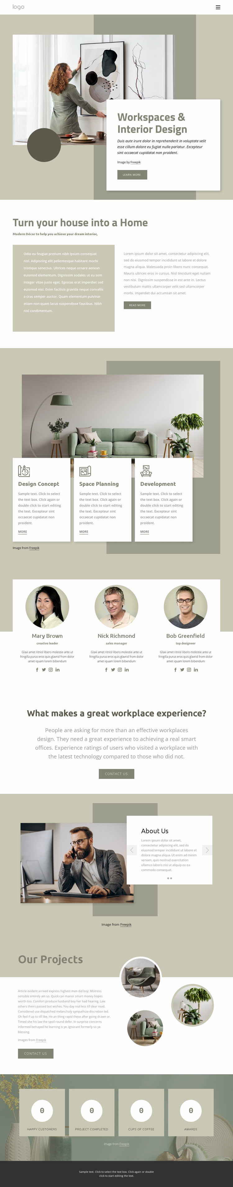 Workspaces and interior design Landing Page