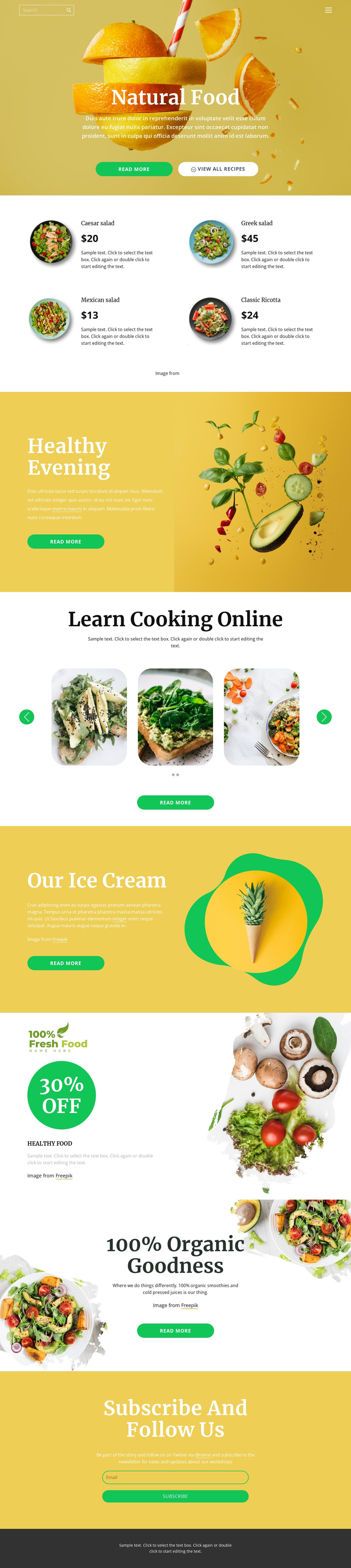 Delicious and healthy food One Page Template