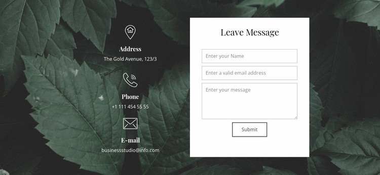 Leave message Landing Page