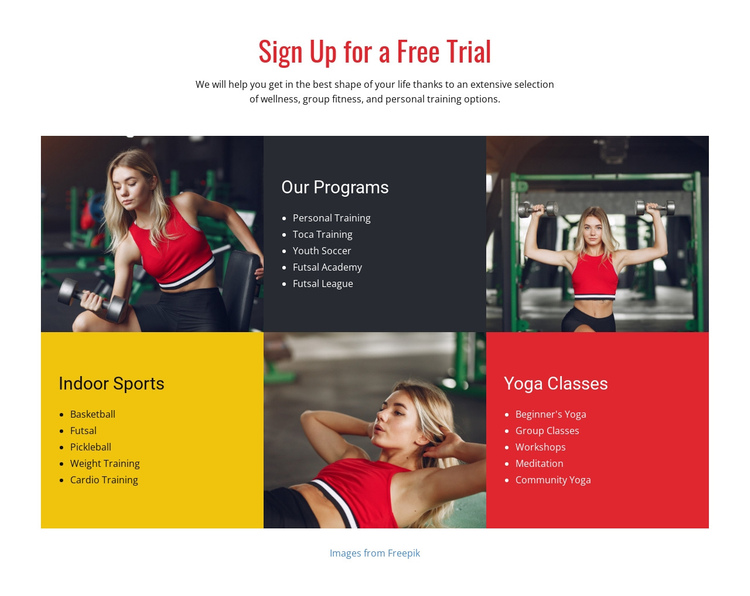 Programs for all levels of athletes One Page Template