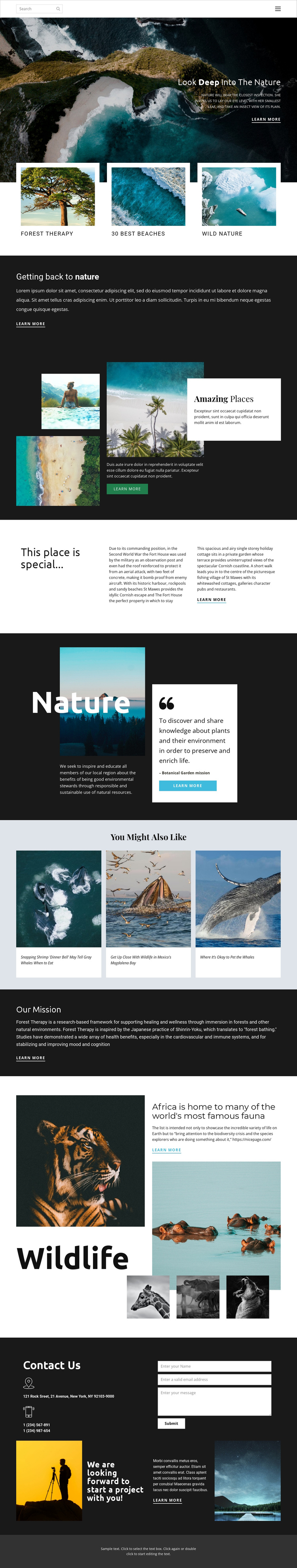 Exploring wildlife and nature One Page Template