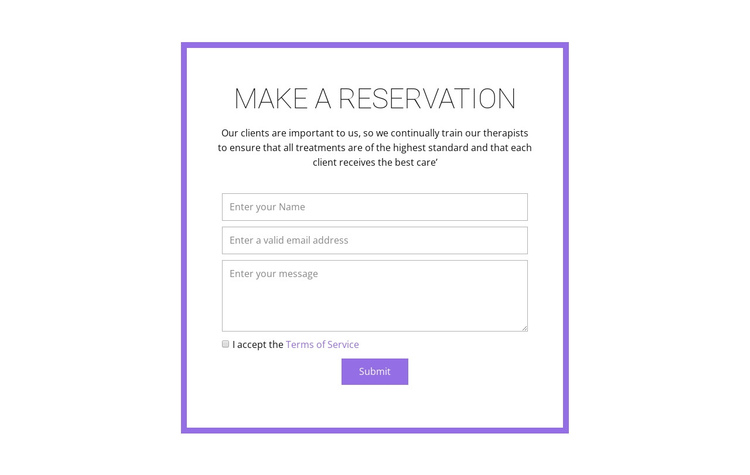 Reservation form  One Page Template