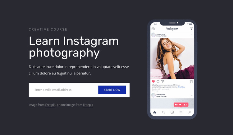 Learn instagram photography Landing Page