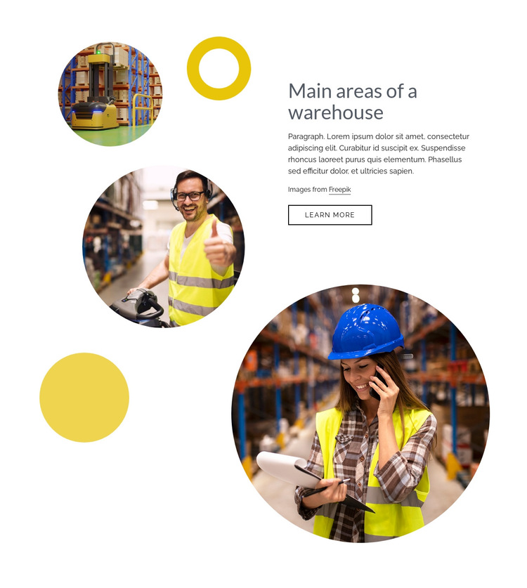 Main areas of a warehouse HTML5 Template
