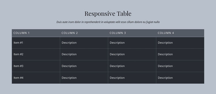 Responsive Table One Page Template