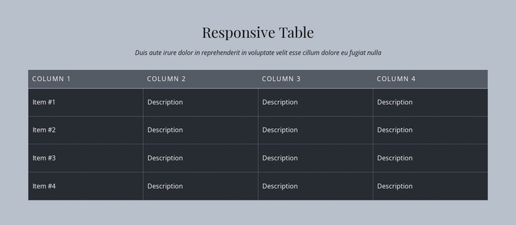 Responsive Table Ecommerce Website Design