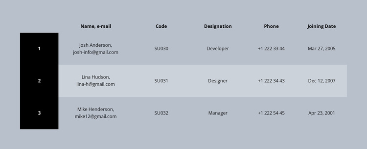 Color Business Table Website Template