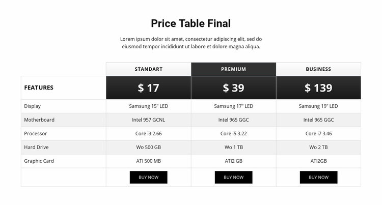 Simple pricing table design Website Design