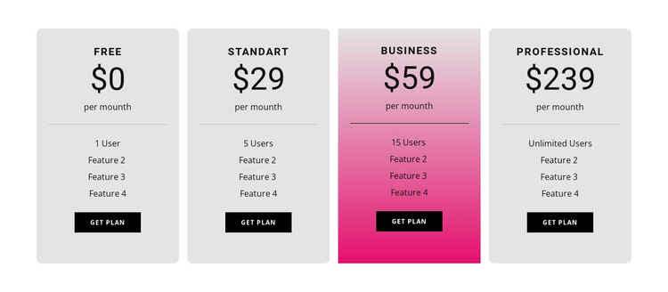 Pricing table with gradient One Page Template