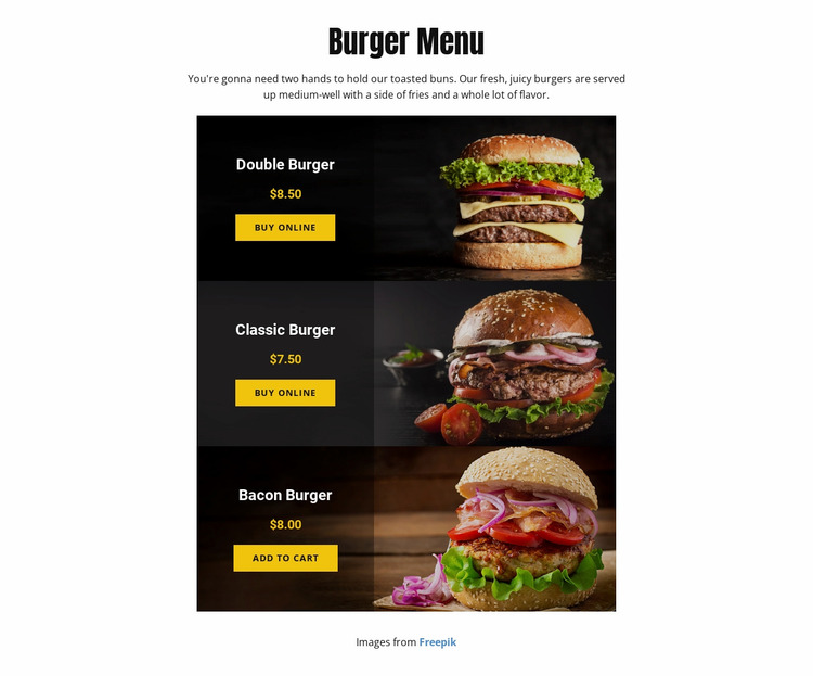 Burger Menu Website Mockup