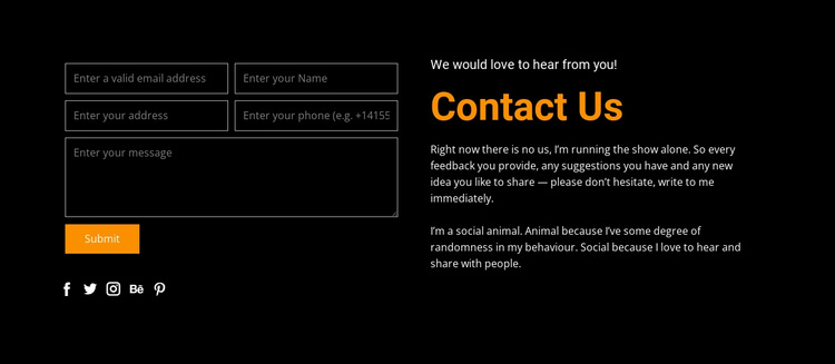 Contact form on dark background Joomla Page Builder