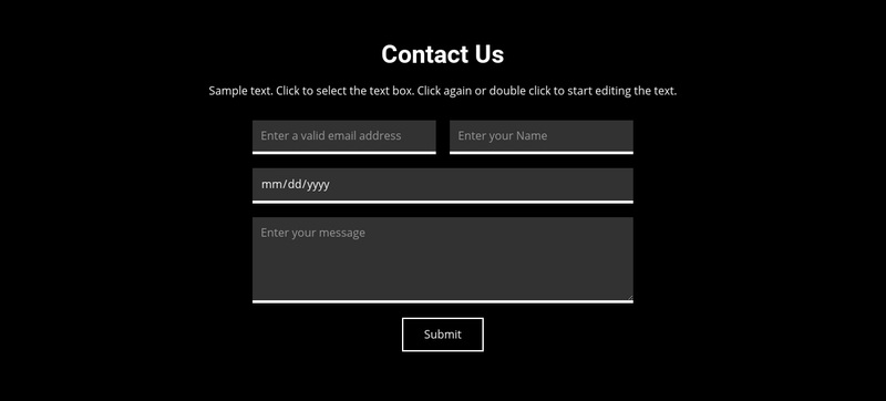 Contact on dark background Web Page Design