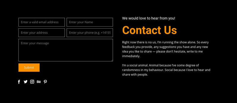 Contact form on dark background Web Page Design