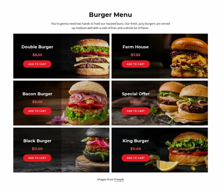 Our burger menu Website Builder Templates