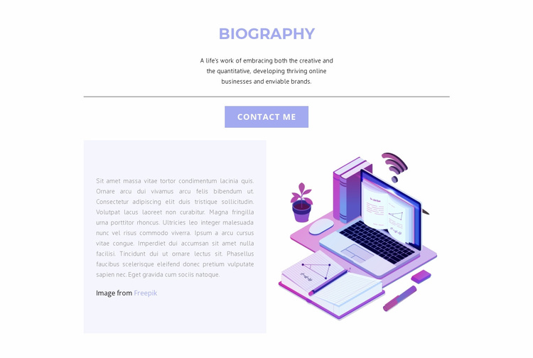 Web designer biography Landing Page