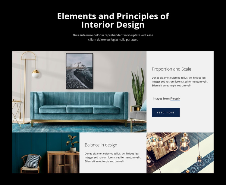 Elements and principles of interior design One Page Template